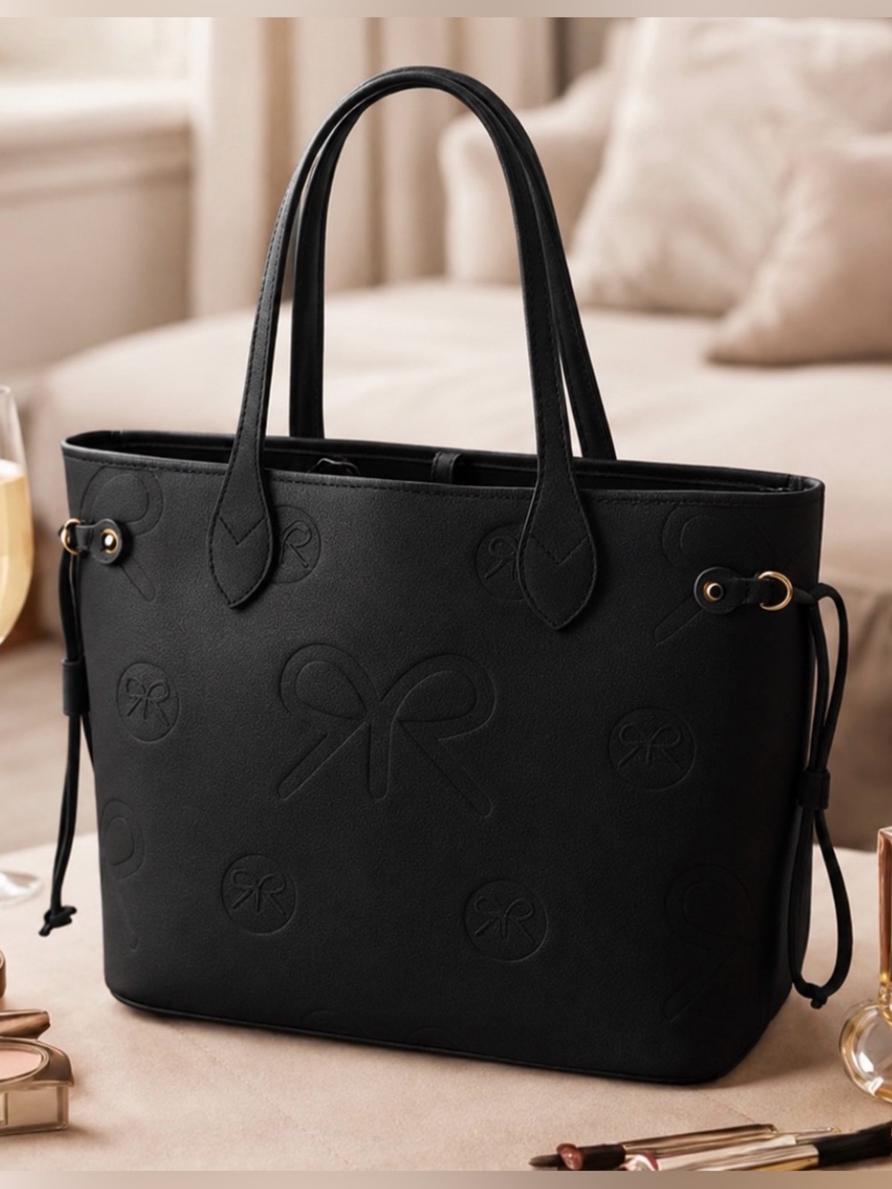 Ruby Ribbon Black Embossed Tote NWT Large Carryall Bag w/ Dust Bag MSRP $159